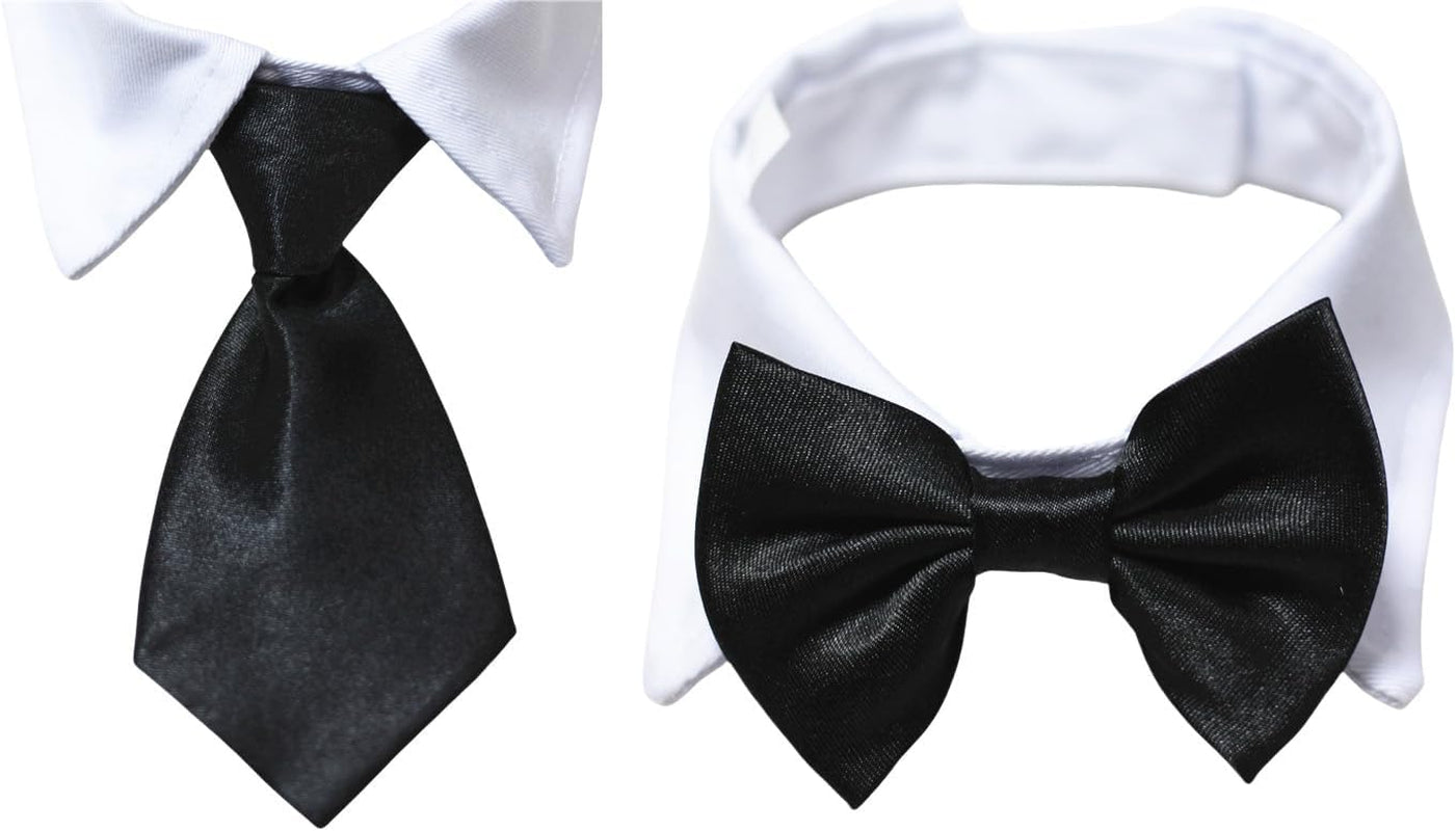 VEDEM Dog Necktie Pet Tuxedo Cotton Collar with Black Tie for Small Medium and Large Dogs (S)