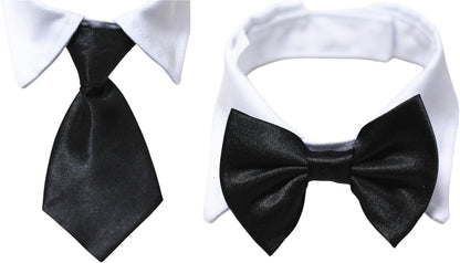 VEDEM Dog Necktie Pet Tuxedo Cotton Collar with Black Tie for Small Medium and Large Dogs (S)