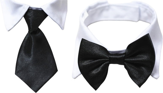 VEDEM Dog Necktie Pet Tuxedo Cotton Collar with Black Tie for Small Medium and Large Dogs (S)