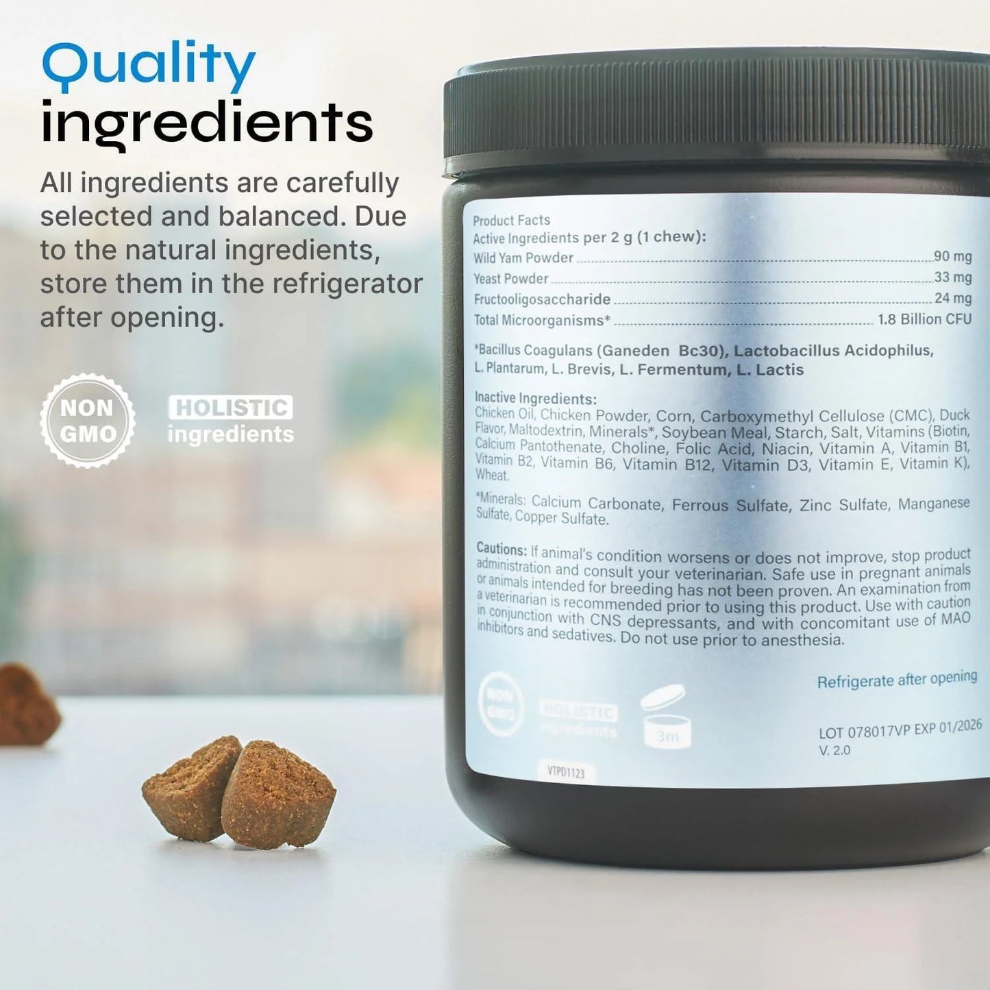 Probiotics for Dogs Dog Probiotic Chews for Digestive and Gut Health Dental Immune System Support Chewable Prebiotic Soft Treats Wild Yam Yeast Powder Diarrhea and Bowel Support Supplement