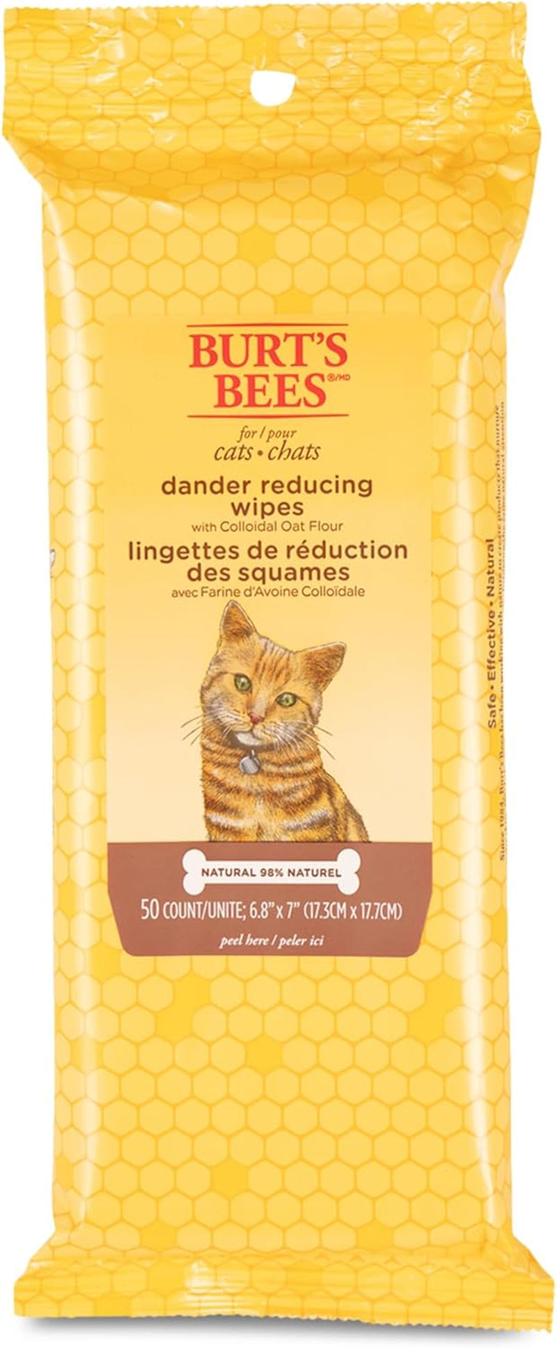 Burt'S Bees for Pets Cat Dander Remover Wipes with Colloidal Oat Flour - Pet Dander Remover Cat Wipes for Allergy Relief, Dry Skin Relief for Cats and Kittens, 50 Count