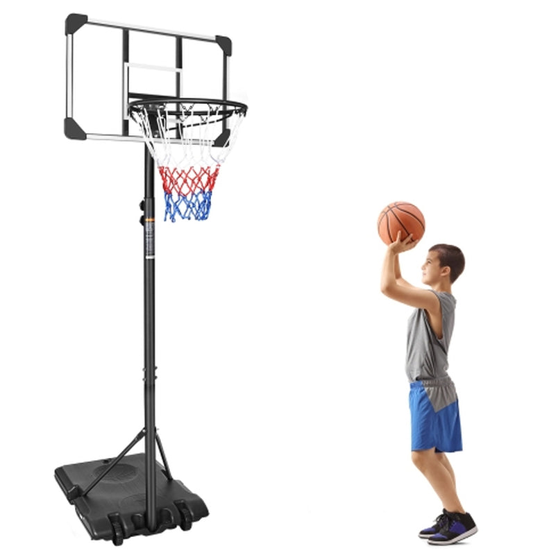 Portable Basketball Goal System with Stable Base and Wheels, Use for Indoor Outdoor Teenagers Youth Height Adjustable 5.6 to 7Ft Basketball Hoop 28 Inch Backboard
