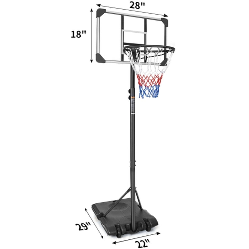 Portable Basketball Goal System with Stable Base and Wheels, Use for Indoor Outdoor Teenagers Youth Height Adjustable 5.6 to 7Ft Basketball Hoop 28 Inch Backboard