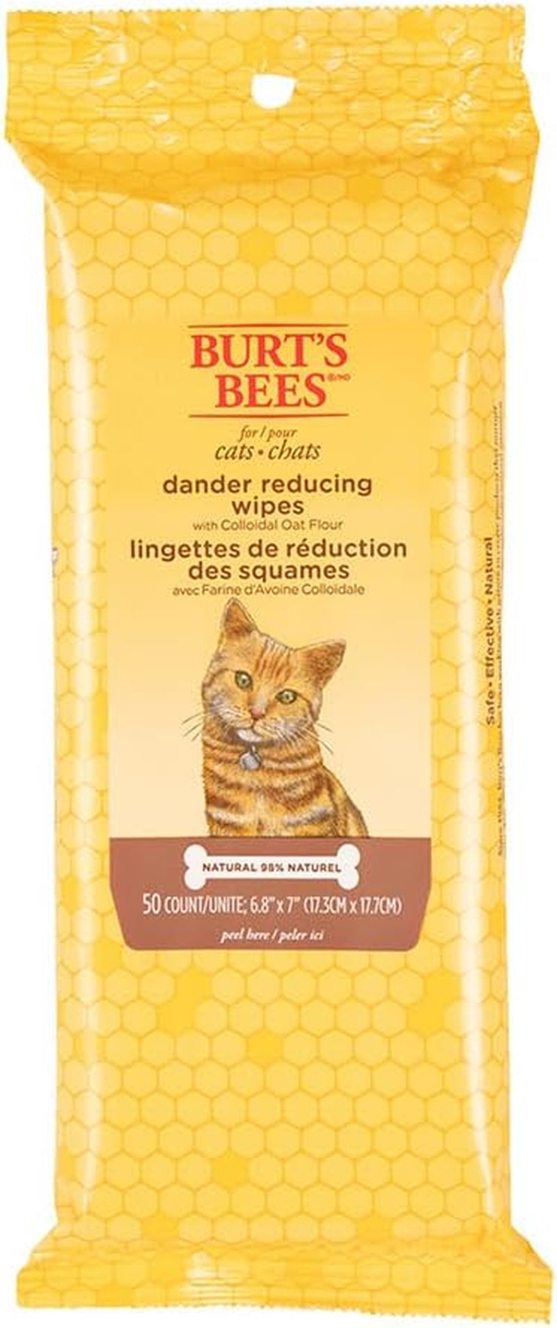 Burt'S Bees for Pets Cat Dander Remover Wipes with Colloidal Oat Flour - Pet Dander Remover Cat Wipes for Allergy Relief, Dry Skin Relief for Cats and Kittens, 50 Count