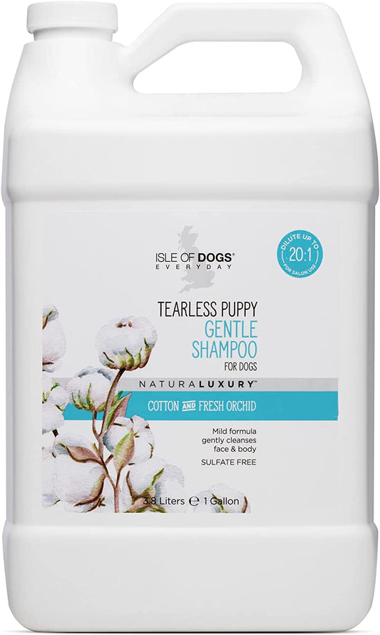 Isle of Dogs - Everyday Natural Luxury Tearless Puppy Shampoo - Cotton + Fresh Orchid - Sulfate & Paraben Free Formula - Gentle Pet Shampoo for Dogs of All Ages & Coat Types - Made in the USA - 1 Gal, (823-Gal)
