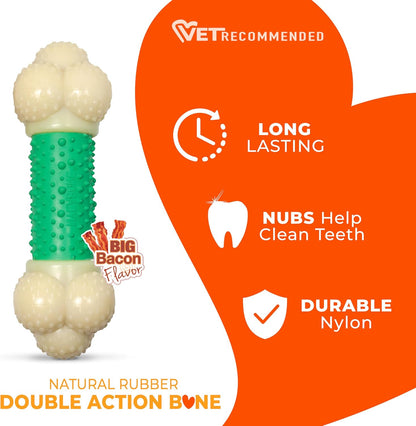 Nylabone Double Action Bone Power Chew Toy for Dogs, Dog Toys for Aggressive Chewers, Bacon Flavor, X-Large - 50+ Lbs, 1 Count